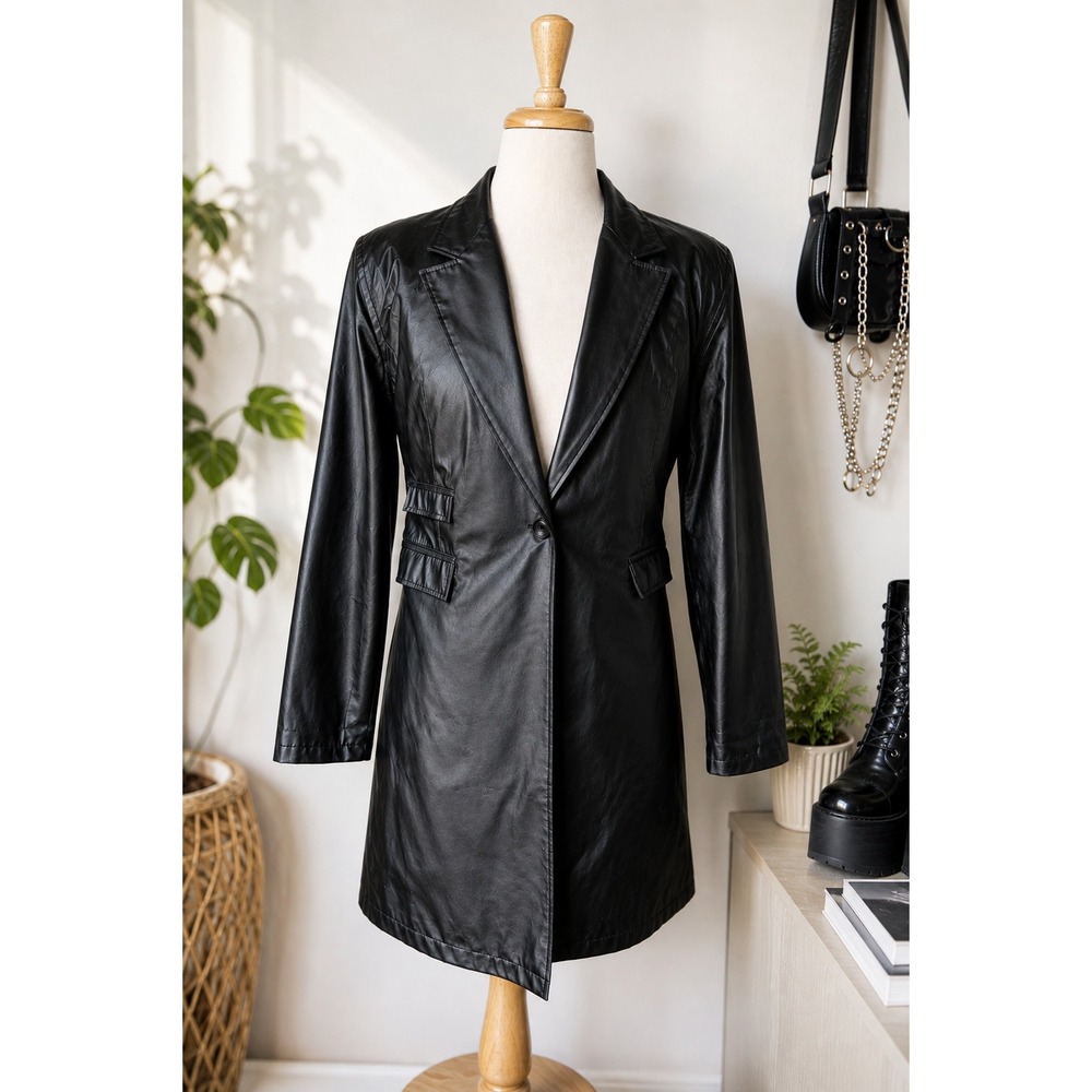 Y2K Black Coat Minimalist Goth Matrix Jacket Large Cyber Goth Clubwear